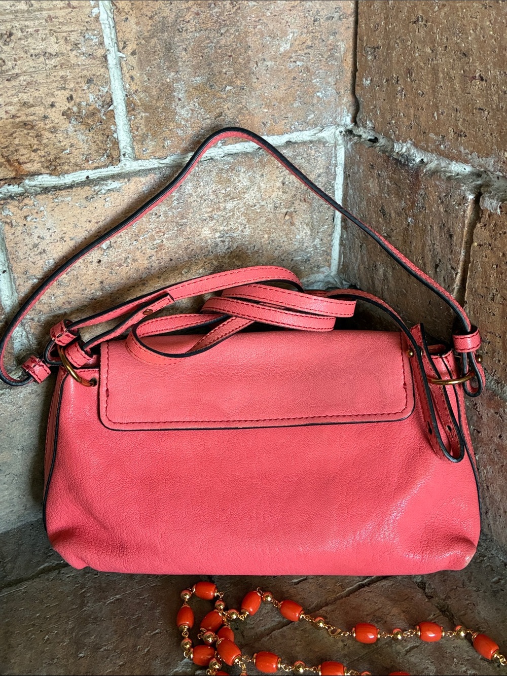 Chloe Elsie Leather two way Shoulder Bag Coral Pink Supple Leather - Picture 17 of 17
